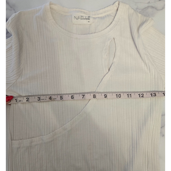 Naelle Top Womens Medium Ivory Knit Ribbed Cut Out Basic Edgy Minimalist Stretch - Picture 7 of 8